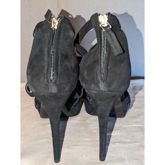 Ralph Lauren Purple Label Shoes Womens 40 B Cross Strappy Heels Black Suede 5" - Picture 9 of 16